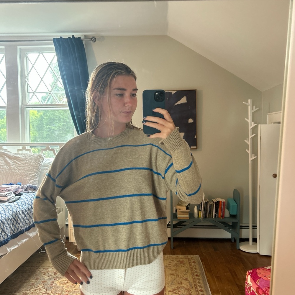Beige and Blue Striped Sweater
